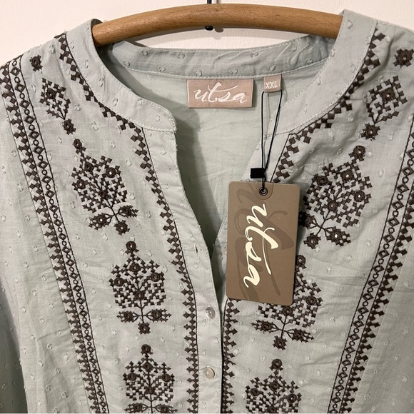 Boho Embroidered Flowy Tunic Top Size XXL Embellish 100% Cotton Blouse UTSA - Picture 7 of 14